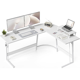 Ігровий кутовий стіл CubiCubi 170x120 см, білий, з моніторною підставкою, простий монтаж, просторий комп'ютерний стіл L-подібний для геймерів