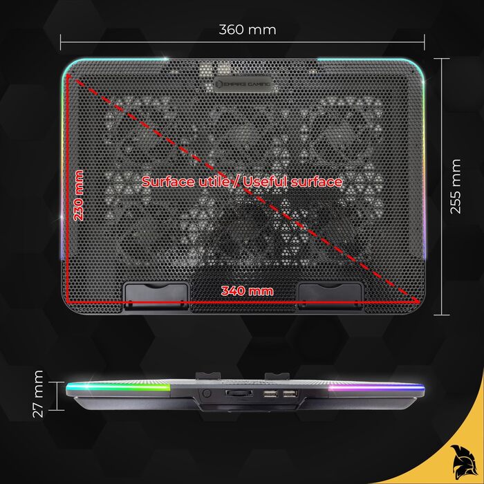 Охолоджувач для ноутбука Empire Gaming Guardian C600 (12''-15.6''), 6 вентиляторів, RGB-підсвітка, 5 рівнів висоти та знімний тримач