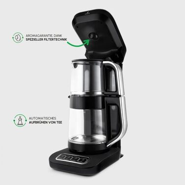 Чайоварка-робот Karaca Çaysever Pro 4-в-1: чайник, фільтр-кавоварка, 2500W, чорний/хром, з індикатором свіжості та голосовими підказками, об'єм 0,8 л (чайник) та 1,5 л (резервуар для води)