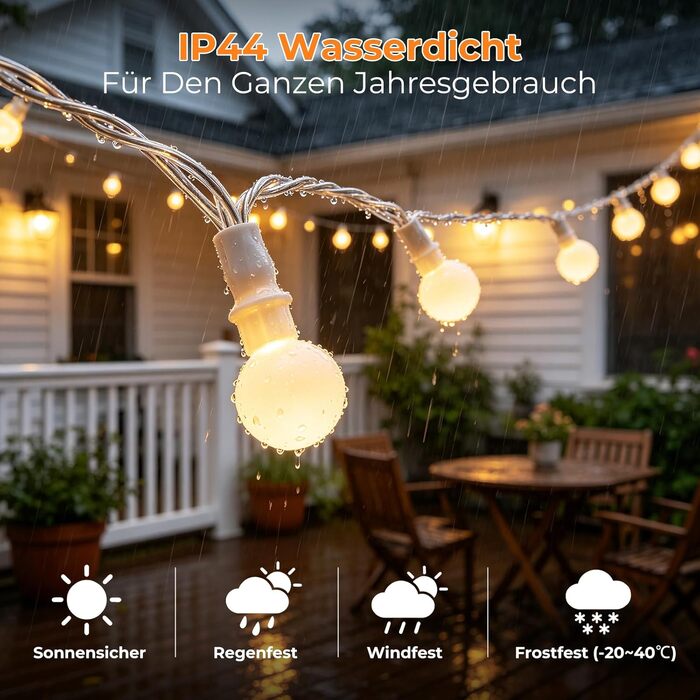 Гірлянда світлодіодна LED 27м 200LED IP44 для саду та балкона, теплий білий, 8 режимів, пульт, димер, таймер, декор для вечірок