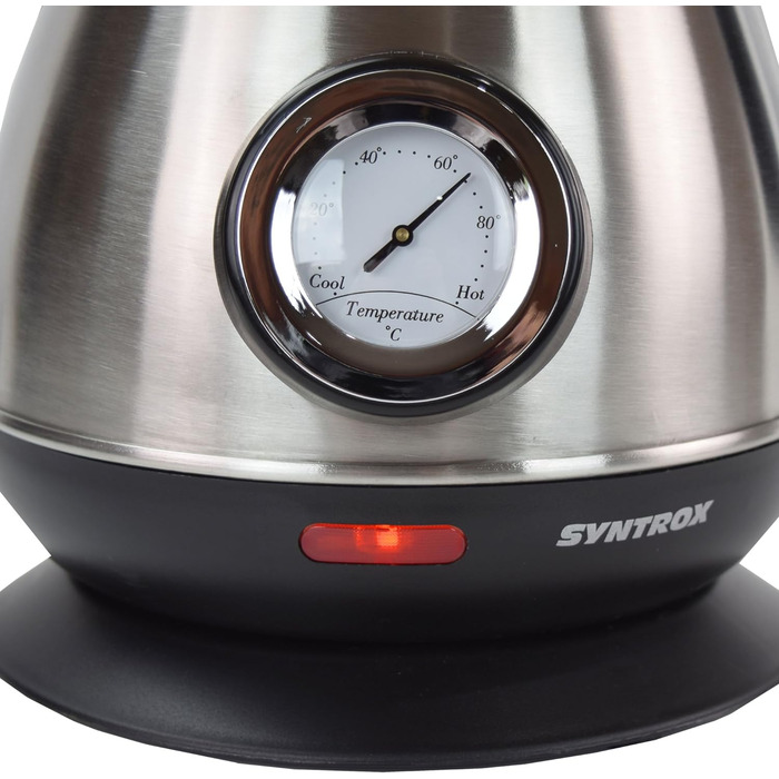 Електрочайник Syntrox Germany WK-2200W-1.7T, 2200 Вт, 1.7 л, нержавіюча сталь, з термометром, бездротовий, 360°, чайник для води та чаю