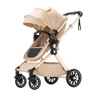 Дитяча коляска BEBBY 3-в-1: комбінована, бугі, складна, люкс, для новонароджених, travel system (чорний, бежевий)