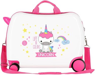 Дитяча валіза Roll Road Little Me, Єдиноріг, біла, 50x38x20 см, ABS-пластик, 34 л, 4 колеса, кодовий замок