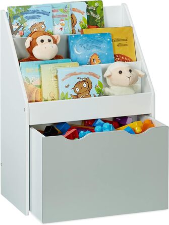 Дитяча полиця Relaxdays з 3 відділеннями, ігрова скриня на колесах, 70x50,5x28 см, вузький іграшковий стелаж, біло-сіра