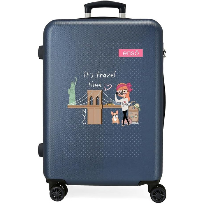 Середній валіз Enso Travel Time, синій, 46x65x23 см, жорсткий пластик, 56 л, 3 кг, з кодовим замком і 4 колесами
