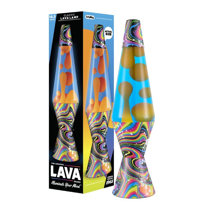 Класична лавова лампа Lava The Original Lamp Warped Rainbow (36.8 см) — жовтий віск та синя рідина, декоративний світильник Liquid Motion