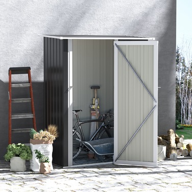 Outsunny Garden Shed Садовий сарай Садовий сарай з дверима Зовнішня сталь Темно-сірий 142 x 84 x 189 см