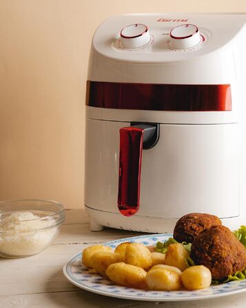 Компактна аерофритюрниця Girmi FG93 Ecofrit, 3.2 л, 1000 Вт, економна (до -30% енергії), з антипригарним покриттям та книгою рецептів, Білий/Червоний