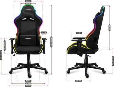 Ігрове крісло Huzaro Force 6.2 RGB Mesh з LED-підсвіткою, ергономічне, чорне, до 130 кг, регульована висота, підголівник і поперекова підтримка, тканина карбон