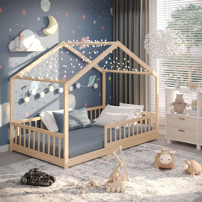 CADANI Мальте: ліжко-будинок для дітей 120x200 см, біле, Montessori, з бортиками, трансформується, з ламелями, до 200 кг