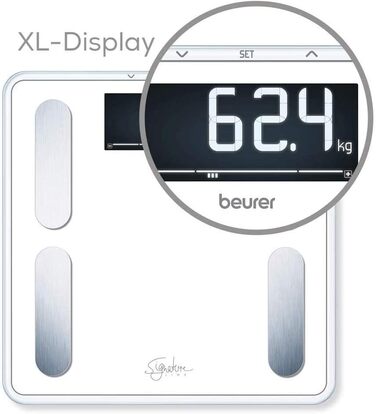 Ваги-аналізатор Beurer BF 400 Signature Line, білі, до 200 кг, інверсний LCD-дисплей, точний аналіз тіла для 10 осіб, 31x31 см