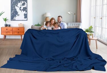 Вафельна ковдра Utopia Bedding з 100% бавовни, літня легка ковдра, 304x304 см, темно-синя (Marine)