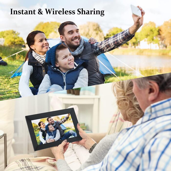 Цифровий фоторамка WiFi 10,1 дюйма, IPS HD сенсорний екран, 32GB, автоматичне обертання, підключення з будь-якого місця, чорний колір