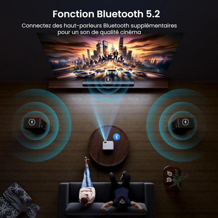 Портативний проєктор HAPPRUN Mini Beamer 4K з Bluetooth та Google TV: 4K, Full HD, HDMI, USB, AV, для кінотеатру вдома