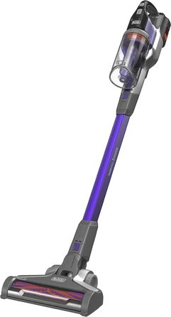 Акумуляторний пилосос BLACK+DECKER 4в1 для дому та тварин, 36В, 2.0А·год, без мішка, з електрощіткою для шерсті, 2в1 щілинна насадка, настінне кріплення, сріблясто-фіолетовий