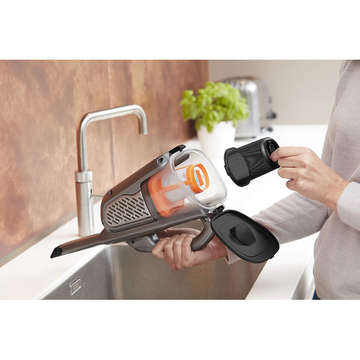 Акумуляторний ручний пилосос BLACK+DECKER Dustbuster Smart Tech 36 Вт/18 В, циклонний, 2 режими, з висувною щілинною насадкою, титан/срібло/чорний, з зарядним кабелем