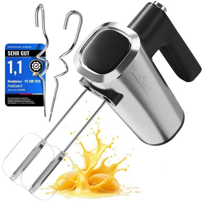 Міксер ручний ProfiCook PC-HM 1335, 400 Вт, 5 швидкостей, турбо-режим, нержавіюча сталь