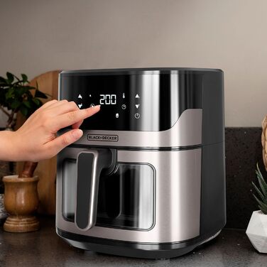 Фритюрниця аерогриль BLACK+DECKER BXAF6500E 1600Вт, 6,5л, 8 програм, оглядове вікно, температура 80-220°C, до 1300г картоплі фрі
