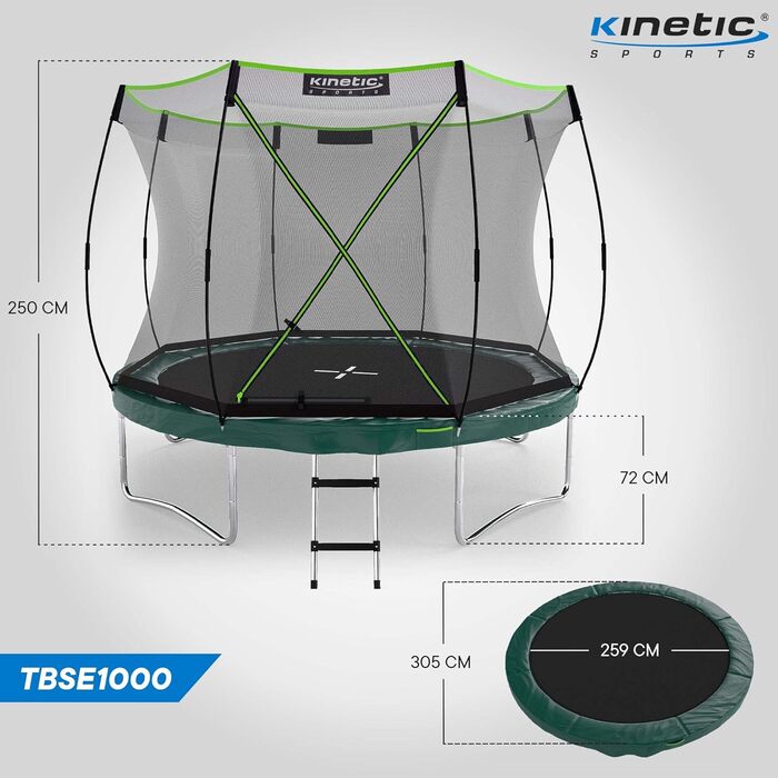 Батут KINETIC SPORTS без пружин 'Bungee Safety Elite' Ø 305 см, зелений - для дітей та дорослих, AirMAXX, вуличний, тихий