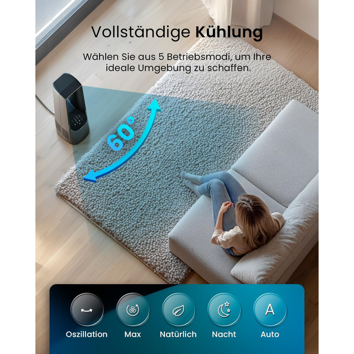 Pro Breeze Вентилятор без лопатей 101 см з LED дисплеєм та пультом - 6 швидкостей, 5 режимів, авто-коливання 60°, таймер 7 годин, чорний