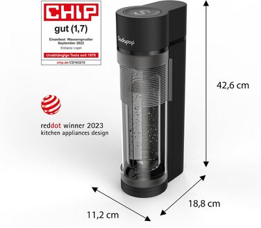 Сифон для газування води Sodapop Logan Starterset з CO₂-циліндром та 3 скляними пляшками, матовий чорний, 42.6 см