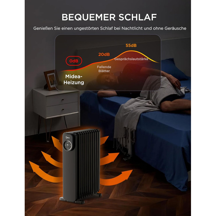 Масляний радіатор Midea NY2311-24UR, 2300Вт, 11 секцій, з пультом ДК та LED-дисплеєм, чорний