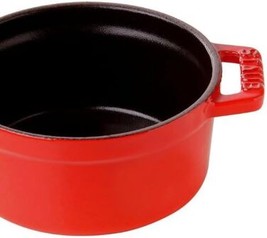 Міні-каструля STAUB кругла з кришкою 10 см, 0,25 л, індукційна, матова чорна емаль всередині, червона