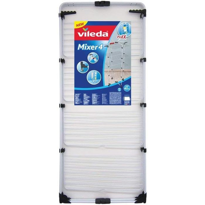 Сушарка для білизни Vileda Mixer 4, 4 рівні, 40 м, на коліщатках, для 4 завантажень, гнучкі з'єднання, 71,5×19×16,6 см