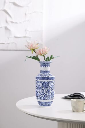 Ваза синьо-біла керамічна Chinoiserie 25.4 см для дому, декор для вітальні, полиці, каміна