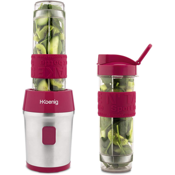 Міні-смузі міксер H.Koenig SMOO10, 570 мл, 300 Вт, 4 леза, 2 пляшки, BPA-free, рожевий