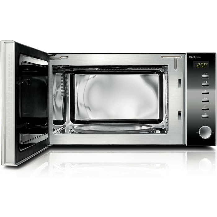 Мікрохвильова піч з грилем Caso MG20 menu 2-in-1, 800 Вт / 1000 Вт, 20 л, 16 програм приготування, нержавіюча сталь