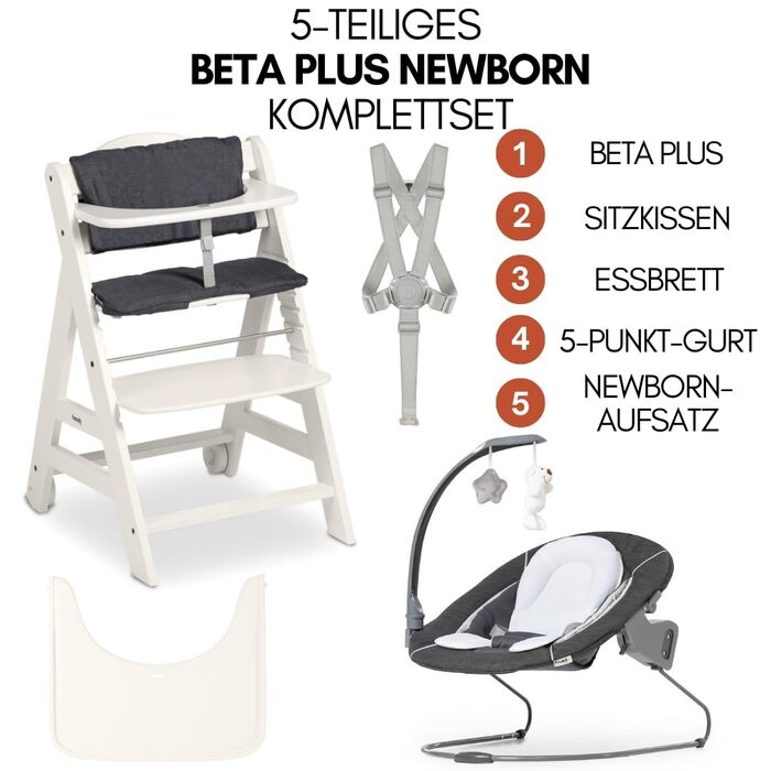 Високий стільчик для годування Hauck Beta+ Newborn Set Deluxe - Комплект для новонароджених, білий