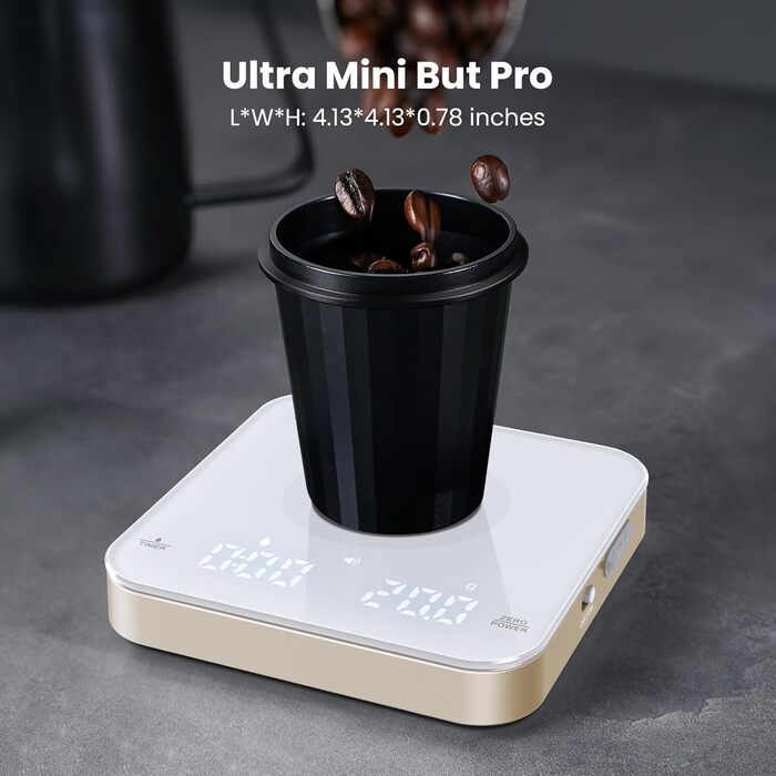 Таймерна кавова вага Maestro House Mini-Kaffeewaage 2кг/0.1г для еспресо та пуроверу, біло-золота