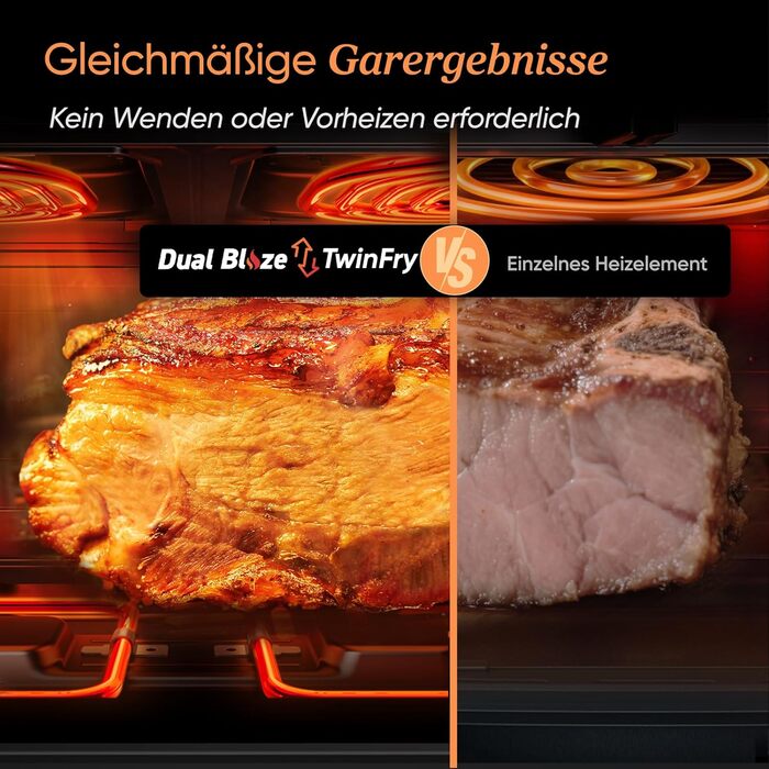 Фритюрниця COSORI з 2 камерами Dual Blaze TwinFry 10L, з 4 нагрівальними елементами, чорний/сріблястий