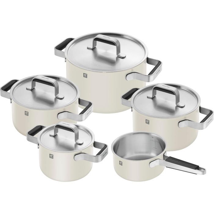 Набір каструль ZWILLING PURE, 5 предметів, з нержавіючої сталі 18/10, керамічне покриття, Stay-Cool ручки, придатний для миття в посудомийній машині, (слонова кістка)