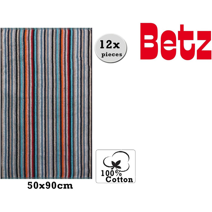 Набір кухонних рушників Betz HELGOLAND 12 шт, 100% бавовна, 50x90 см, різнокольорові смужки, універсальні для кухні, серветки та рук