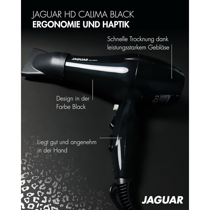 Професійний фен JAGUAR HD CALIMA Black, потужний, з кнопкою холодного повітря, регулюванням нагріву та швидкості, чорний
