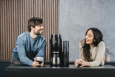 Кавоварка Melitta AromaFresh Therm Pro X з млином, термокухлем і знімним резервуаром для води, фільтраційна кавомашина на 8 чашок, чорна