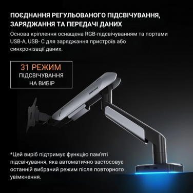 Настільне кріплення для монітора Anda Seat Stealth Pro II RGB 17’’-42’’ Black