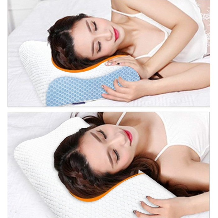 Ергономічна подушка з ефектом пам'яті (Memory Foam) для шиї та підтримки хребта, ортопедична подушка для сну на боці та спині з бамбуковим чохлом, синя