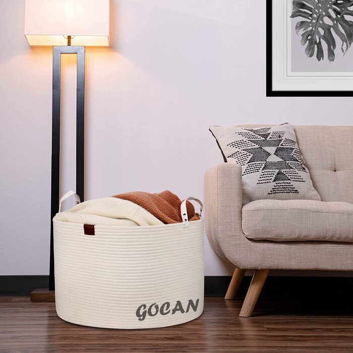 Великий кошик для білизни та іграшок GOCAN XXXL, бавовняний, з ручками, 55×35 см, кремовий, для зберігання у вітальні