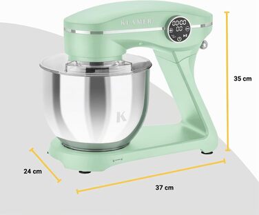 Кухонний комбайн KLAMER 1800W, планетарний міксер для тіста з чашею 6л з нержавіючої сталі, 10 швидкостей, таймером та набором насадок (Premium Mint)