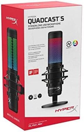 HyperX QuadCast S – RGB USB конденсаторний мікрофон для ПК, PS4, Mac, із захистом від вібрацій та ударів, поп-фільтром, для ігор, стрімінгу, подкастів, Twitch, YouTube, Discord