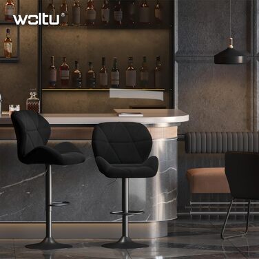 Стілець для бару WOLTU, дизайнерський, з підлокітником, спинка, регульована висота, обертовий, чорний оксамит, сталь