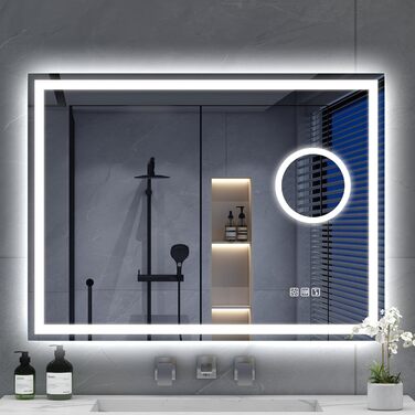 Дзеркало для ванної кімнати S'bagno Bluetooth з підсвічуванням 100x70 см, LED, протитуманне, диммер, Bluetooth, HD скло, IP44, горизонтальне/вертикальне