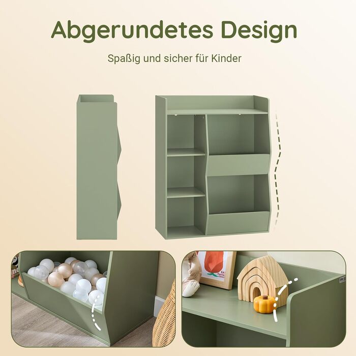 Полиця для книг SoBuy Montessori для дітей, зелена, 80x104x34 см, 5 відділень