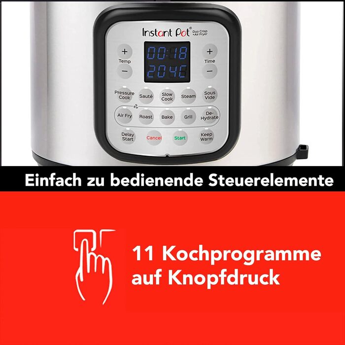 Instant Pot DUO CRISP + Air Fryer 8L Мультикухня: 11 функцій в 1. Швидковарка, фритюрниця, пароварка, мультиповарня, з металом