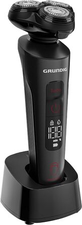 Електробритва Grundig ProClub MS 9130 для чоловіків, BeardCare Sensor, 61% перероблений пластик, титанові леза, волога та суха стрижка, тример для довгого волосся, матовий чорний/червоний