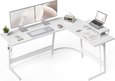Ігровий кутовий стіл CubiCubi 170x120 см, білий, з моніторною підставкою, простий монтаж, просторий комп'ютерний стіл L-подібний для геймерів