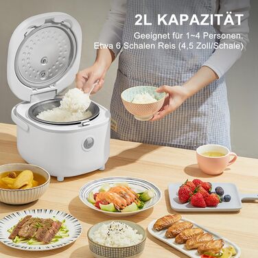 Рисварка електрична Bear 2л, 350W, 6 програм, на 2-4 особи, біла - для приготування рису та на пару